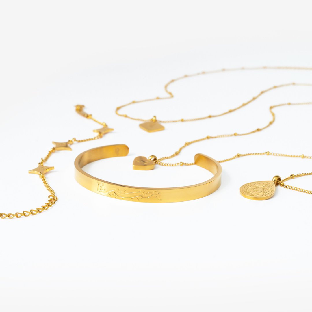 18k gold plated stainless steel sister love bracelet by Salaam Gallery, elegant and affordable jewelry