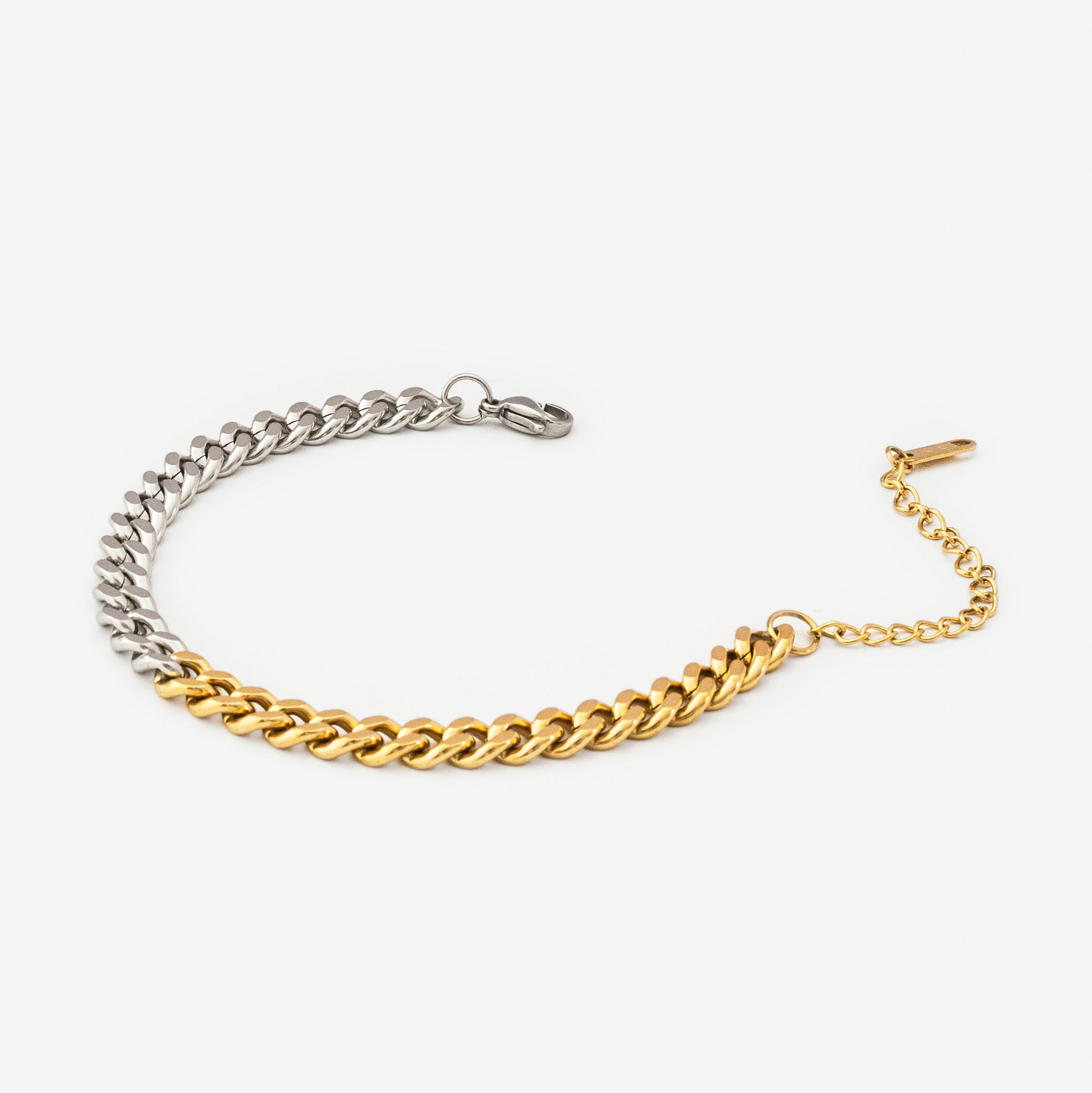 18k gold plated stainless steel cuban two tone bracelet by Salaam Gallery, elegant and affordable jewelry