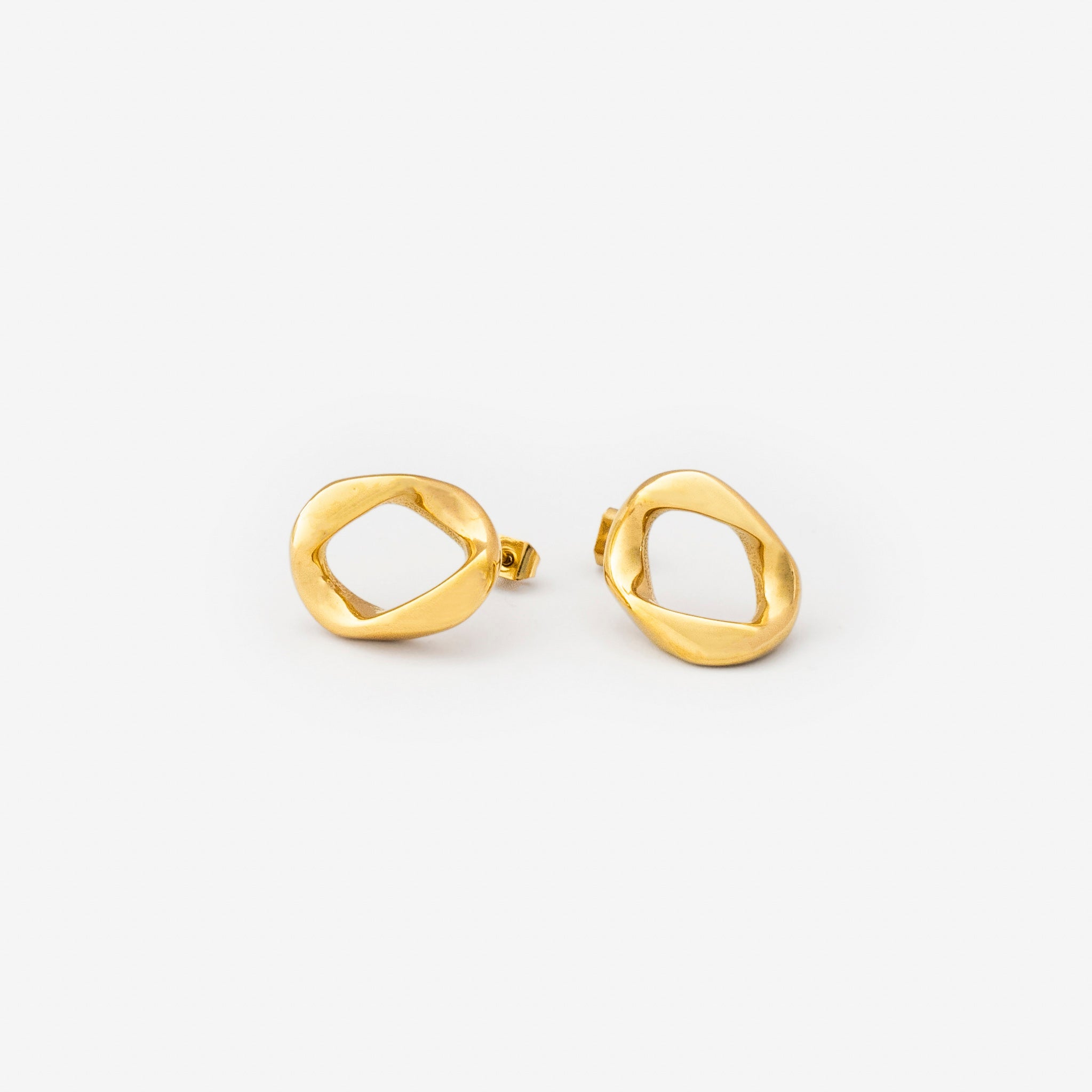 18k gold plated stainless steel crater earrings by Salaam Gallery, elegant and affordable jewelry