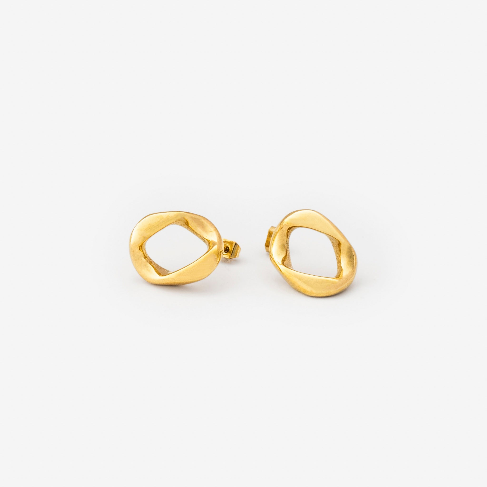 18k gold plated stainless steel crater earrings by Salaam Gallery, elegant and affordable jewelry