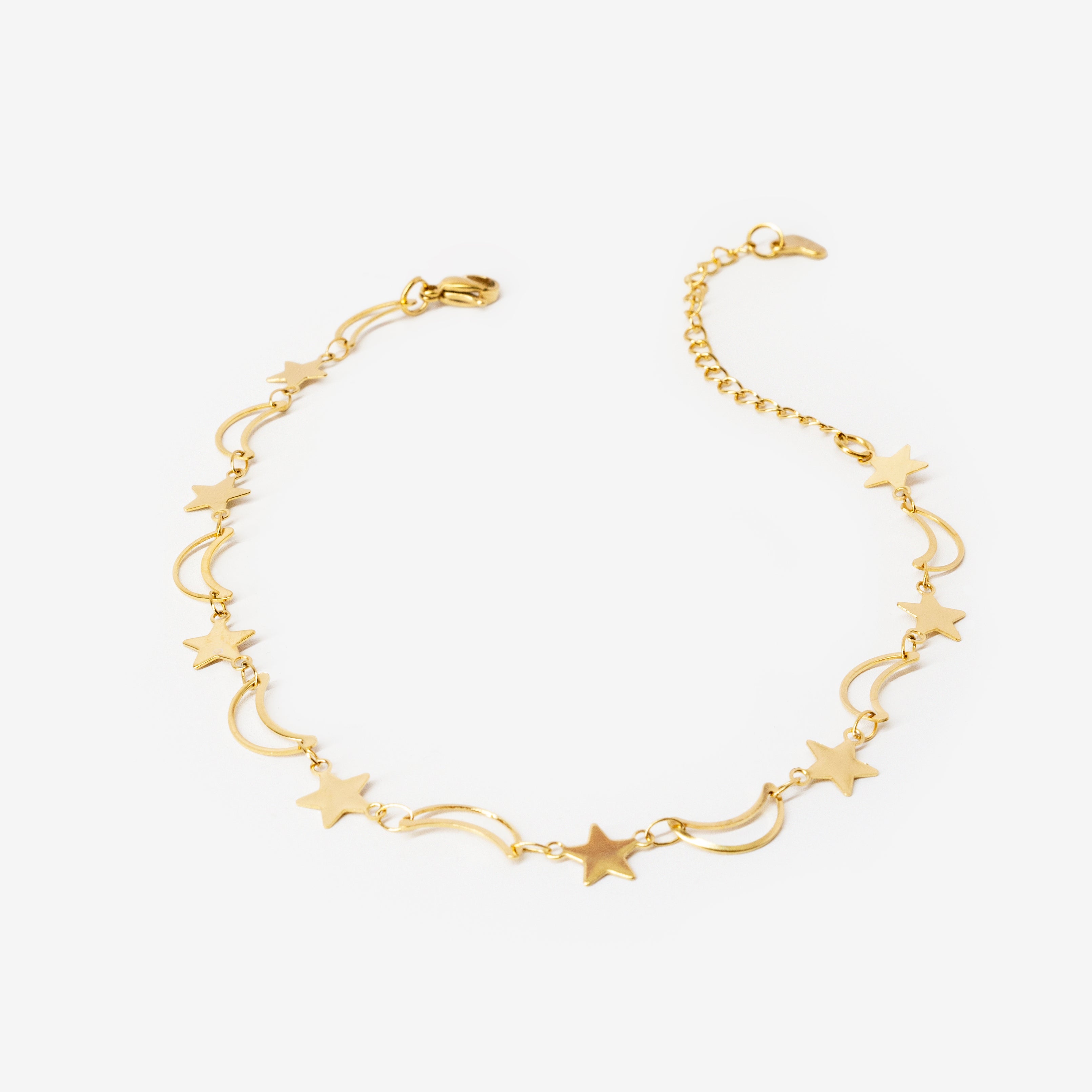 18k gold plated stainless steel crescent gaze anklet by Salaam Gallery, elegant and affordable jewelry