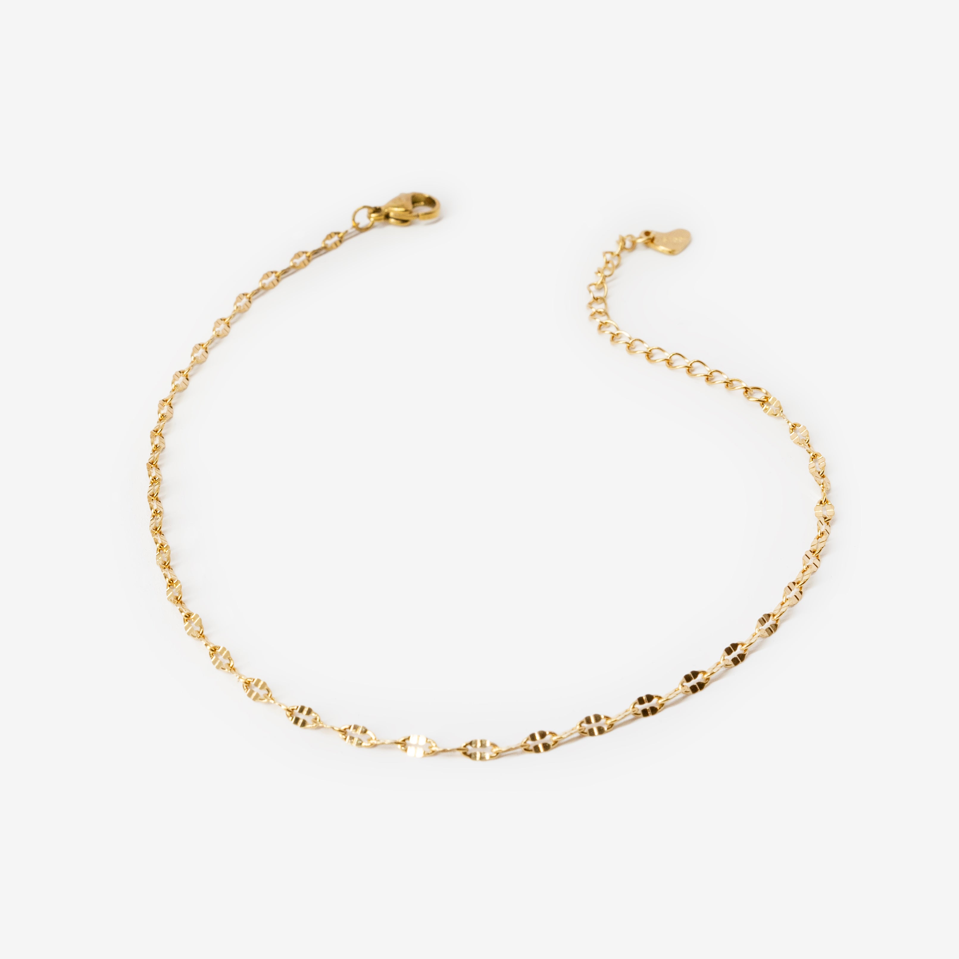 18k gold plated stainless steel flutter anklet by Salaam Gallery, elegant and affordable jewelry