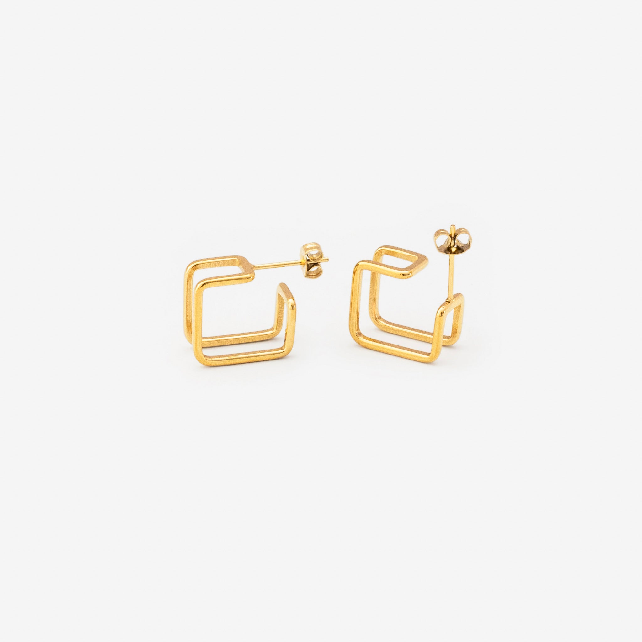 18k gold plated stainless steel geometrix earrings by Salaam Gallery, elegant and affordable jewelry