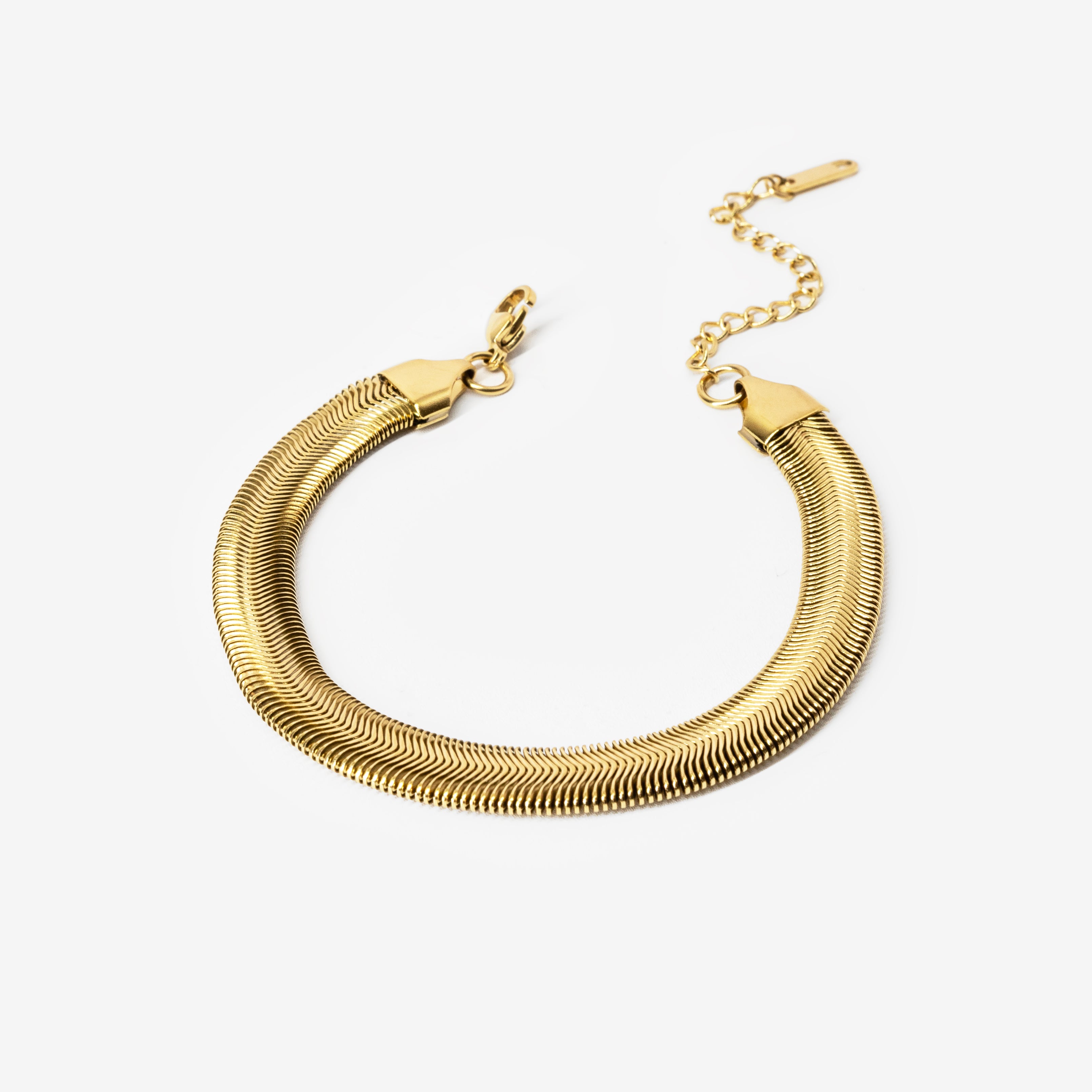 18k gold plated stainless steel herringbone chain bracelet by Salaam Gallery, elegant and affordable jewelry