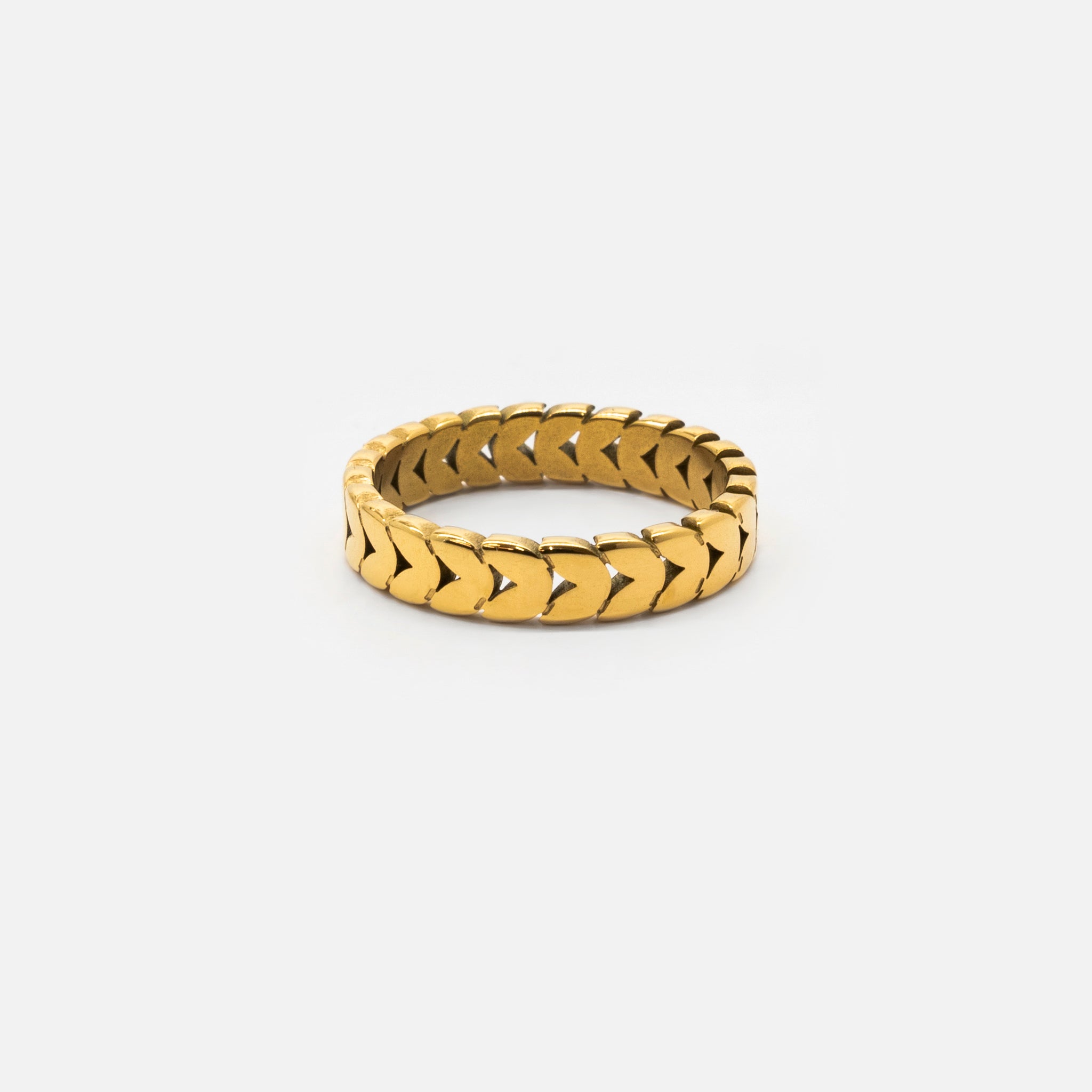 18k gold plated stainless steel infinite arrow ring by Salaam Gallery, elegant and affordable jewelry		