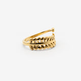 18k gold plated stainless steel leaf ring by Salaam Gallery, elegant and affordable jewelry		