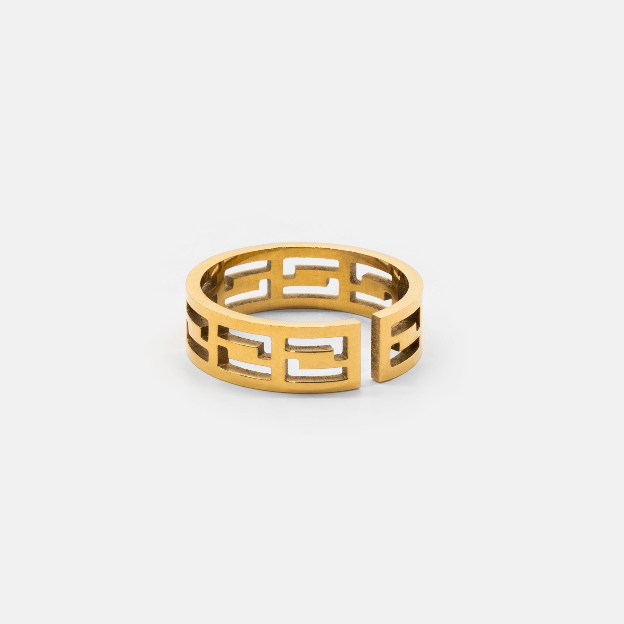 18k gold plated stainless steel linx ring by Salaam Gallery, elegant and affordable jewelry		