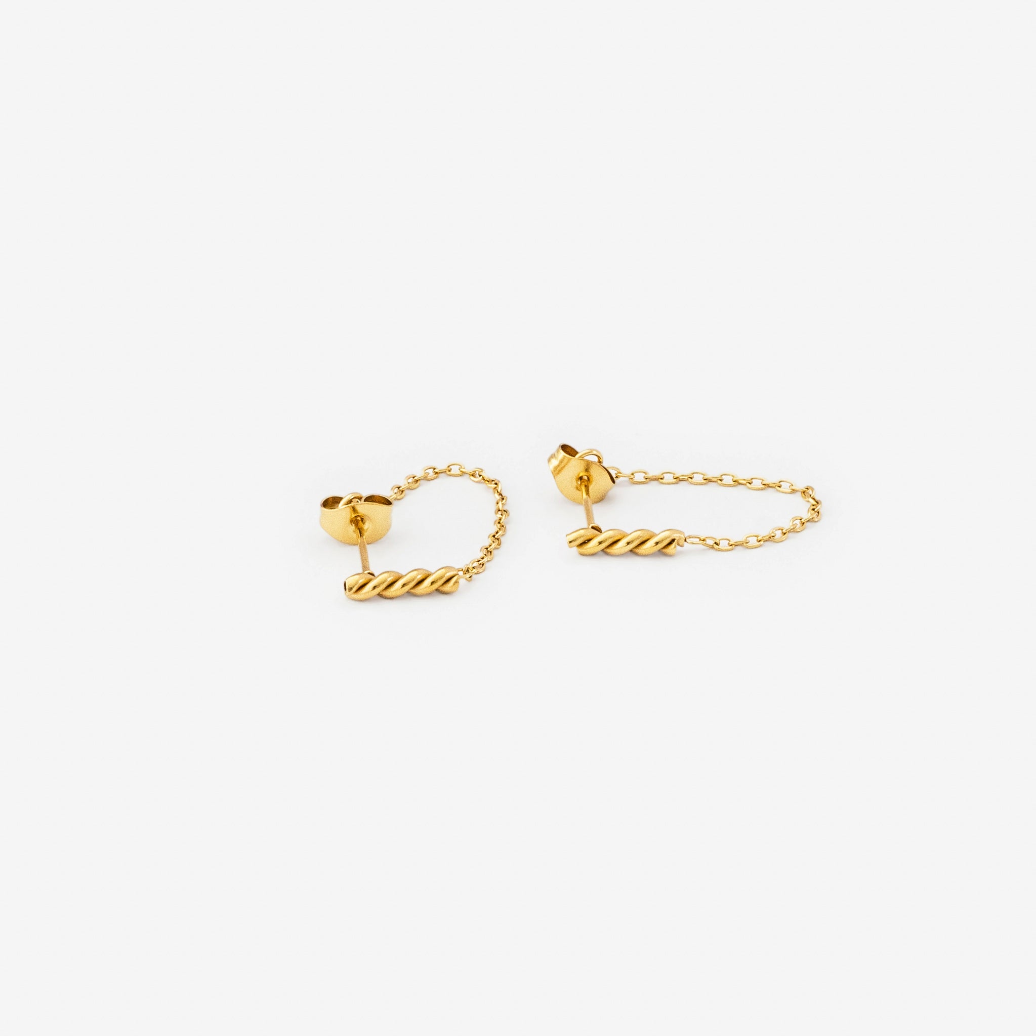 18k gold plated stainless steel mini chained earrings by Salaam Gallery, elegant and affordable jewelry