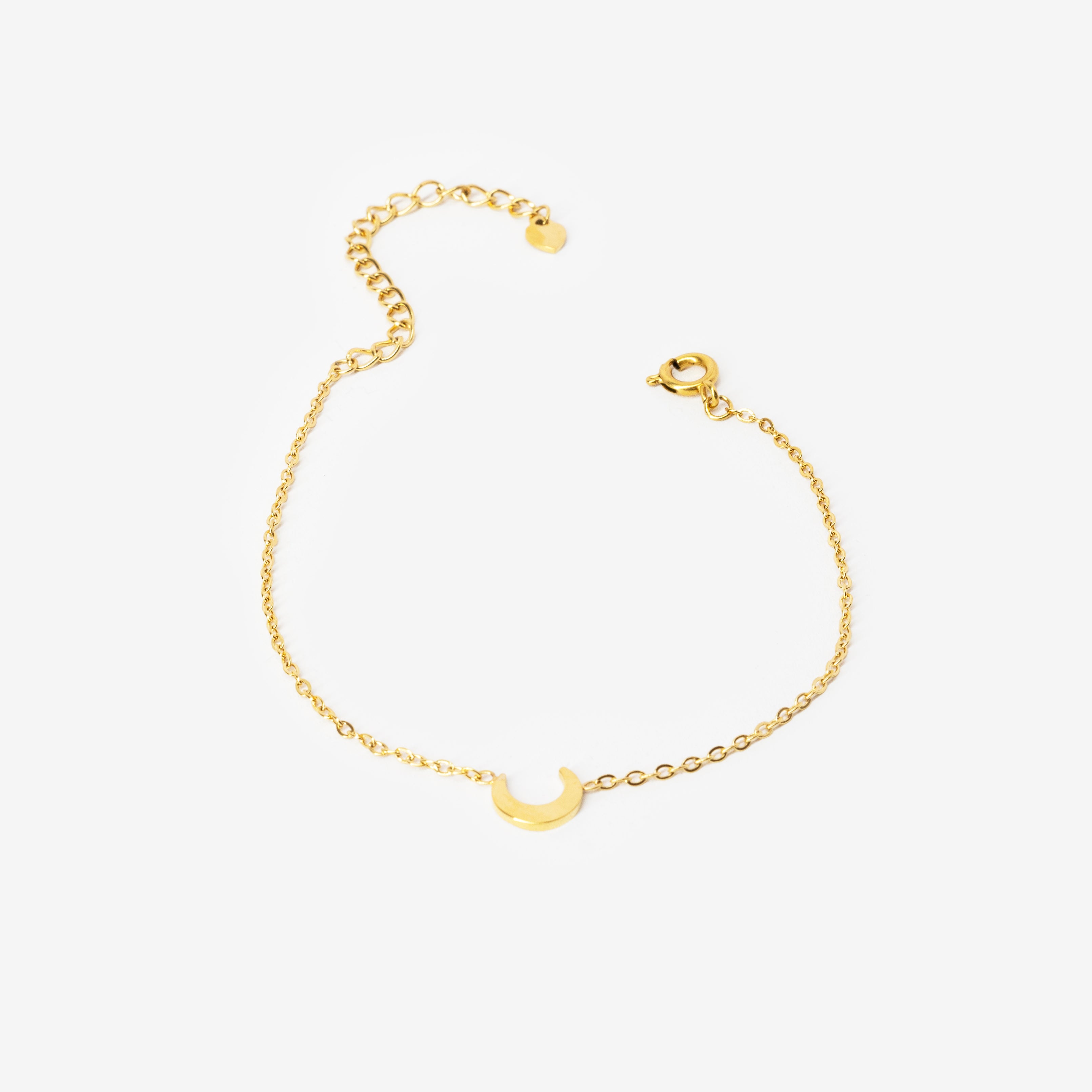 18k gold plated stainless steel mini crescent bracelet by Salaam Gallery, elegant and affordable jewelry