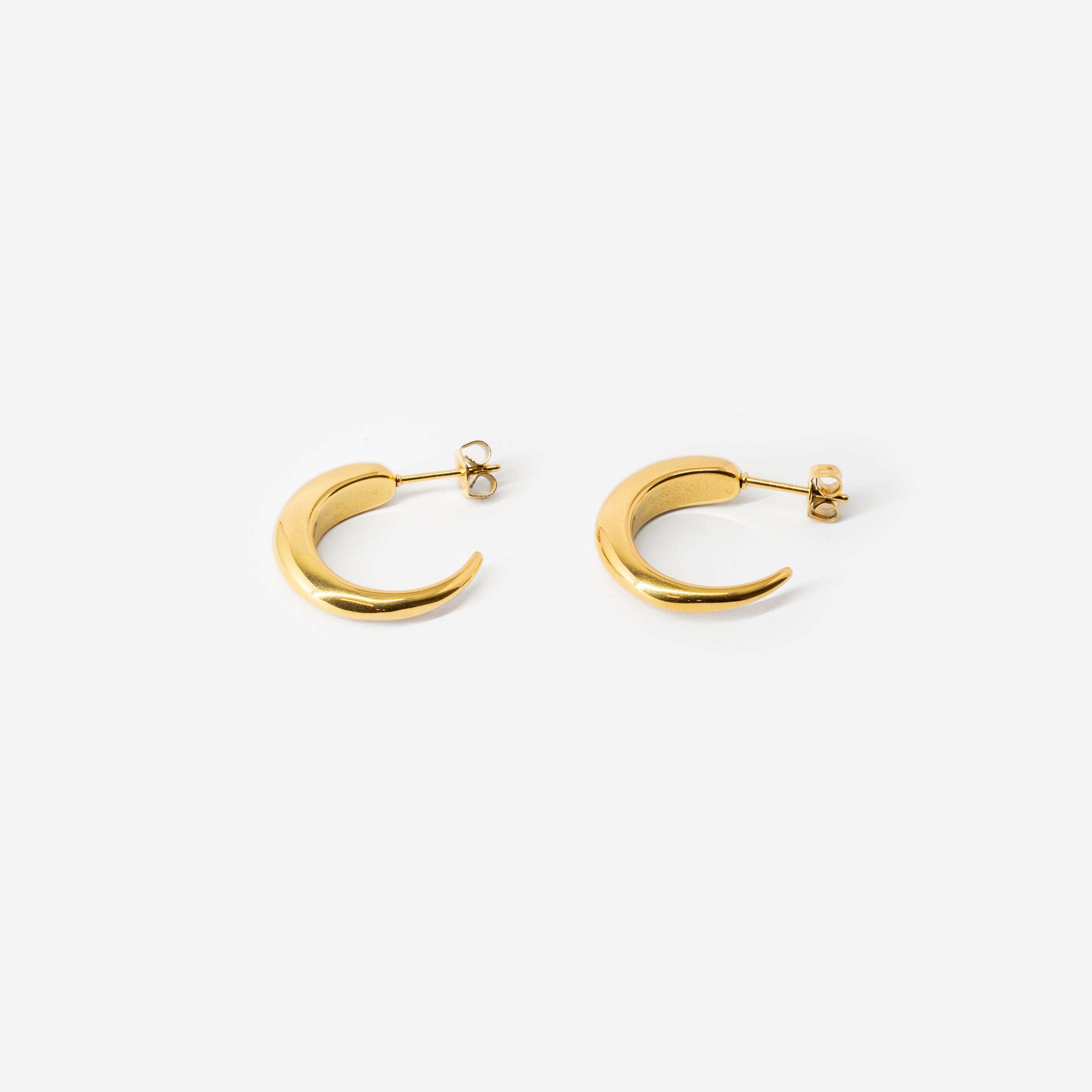 18k gold plated stainless steel mini crescent earrings earrings by Salaam Gallery, elegant and affordable jewelry