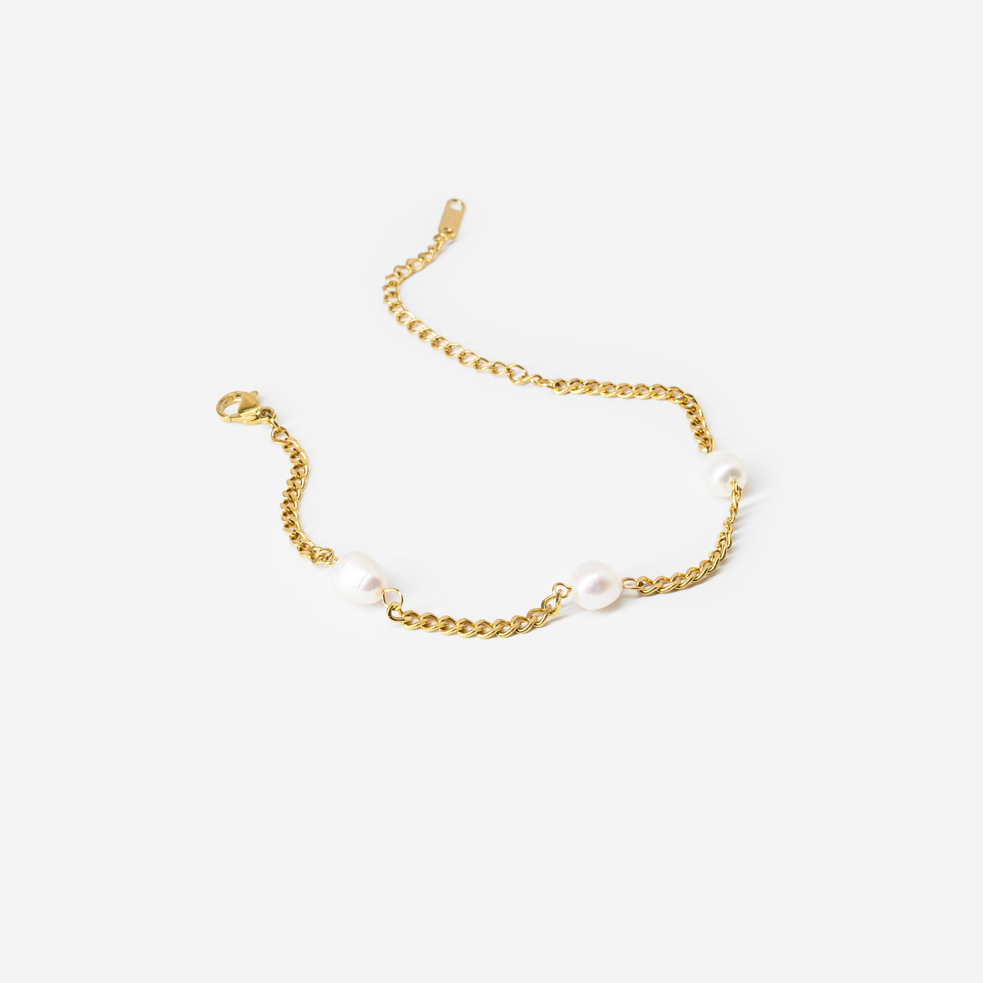 18k gold plated stainless steel minimal pearl bracelet by Salaam Gallery, elegant and affordable jewelry