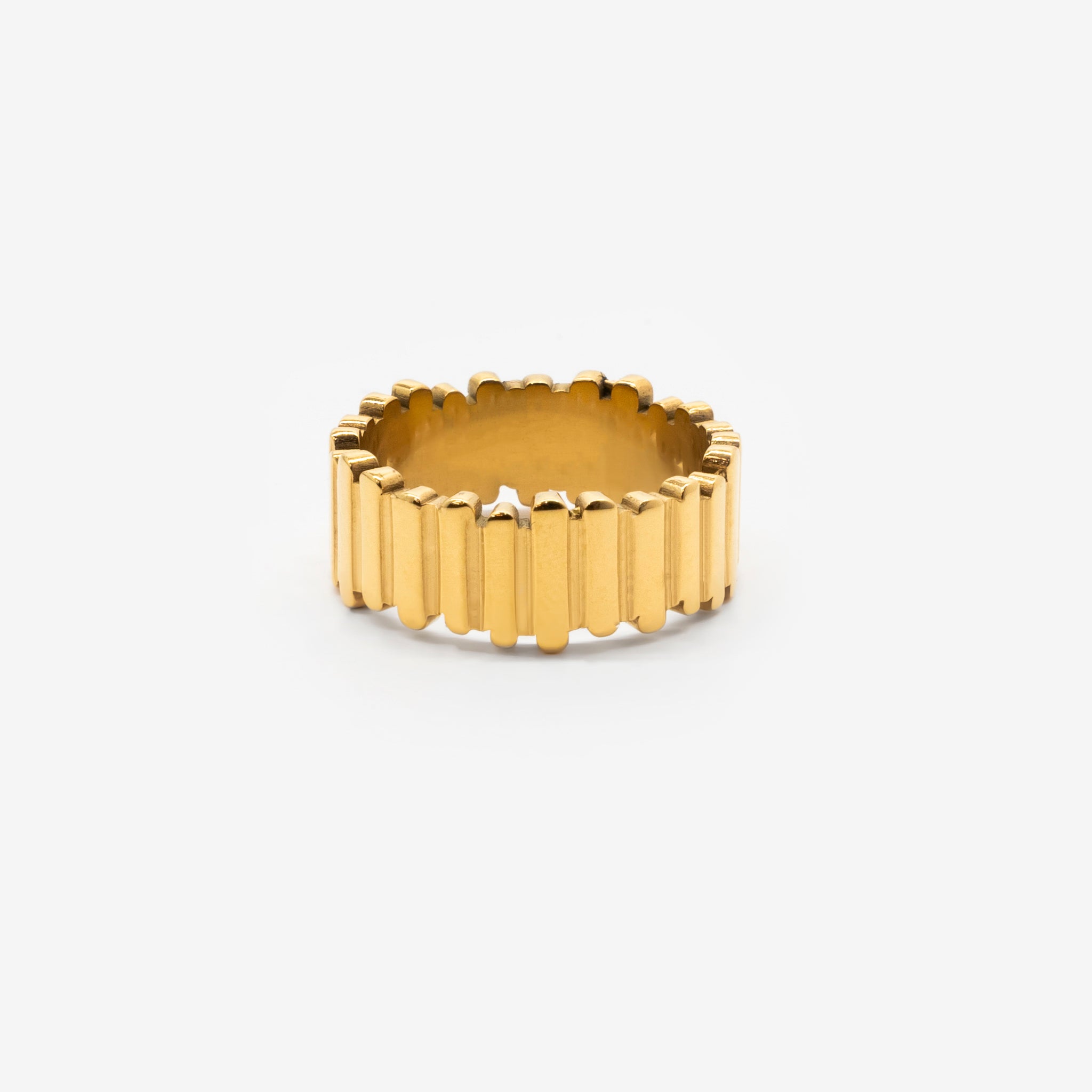 18k gold plated stainless steel oculus ring by Salaam Gallery, elegant and affordable jewelry		