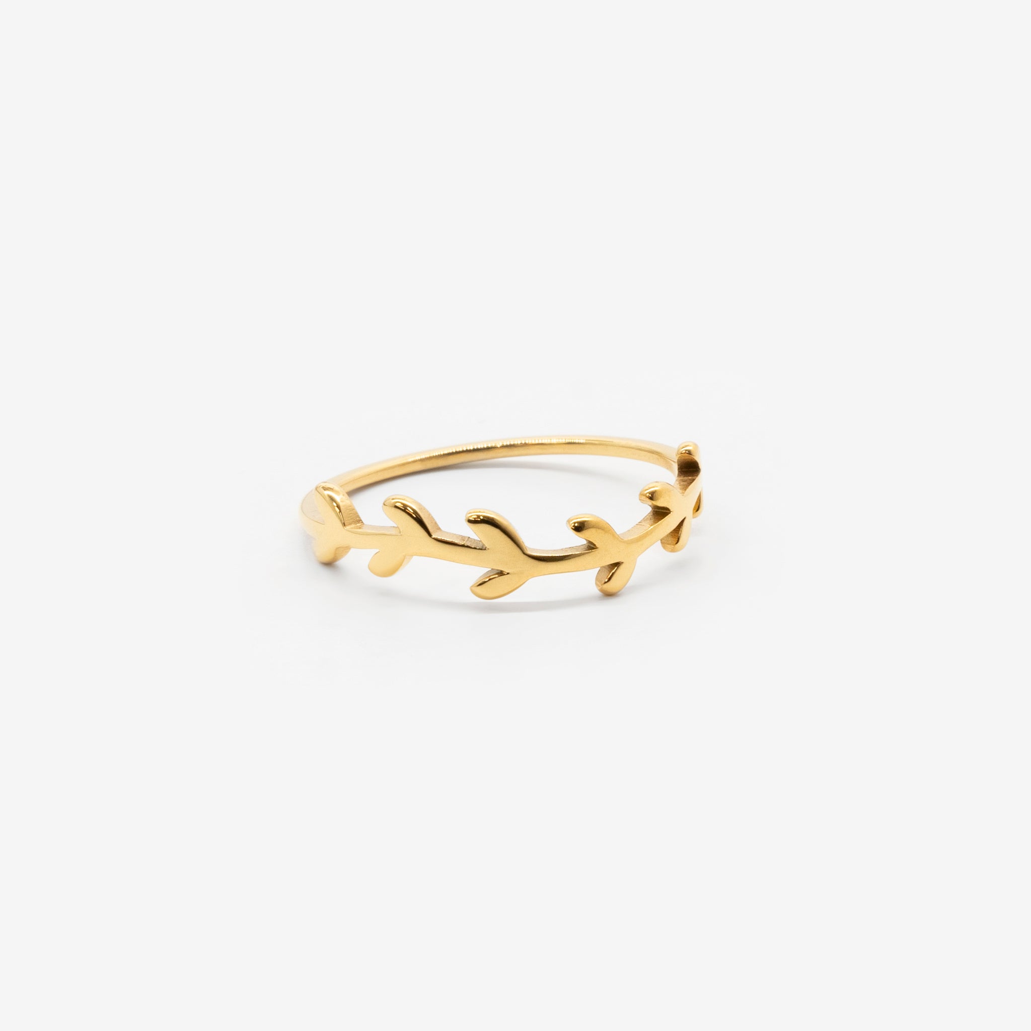 18k gold plated stainless steel olive tree ring by Salaam Gallery, elegant and affordable jewelry		