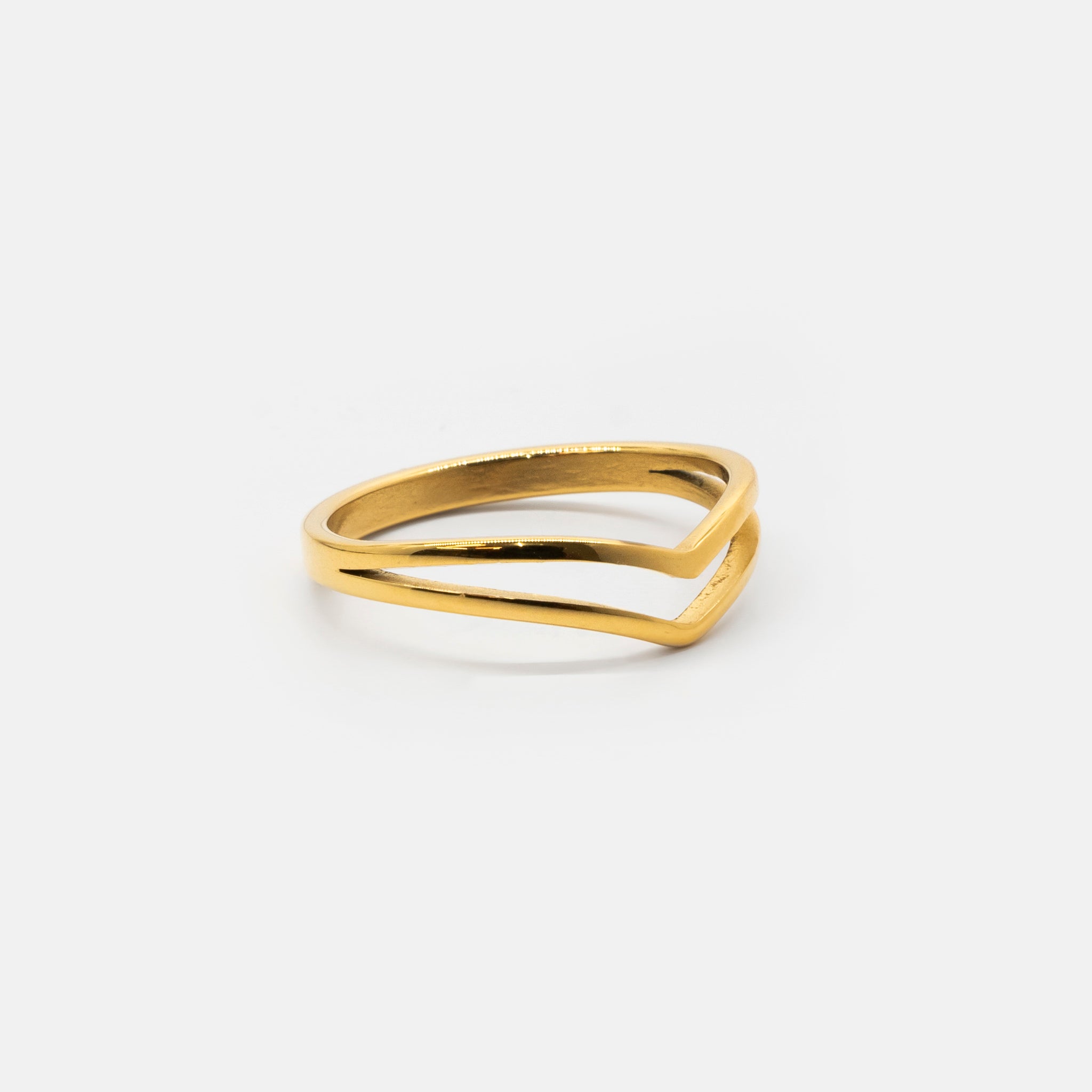 18k gold plated stainless steel vex ring by Salaam Gallery, elegant and affordable jewelry