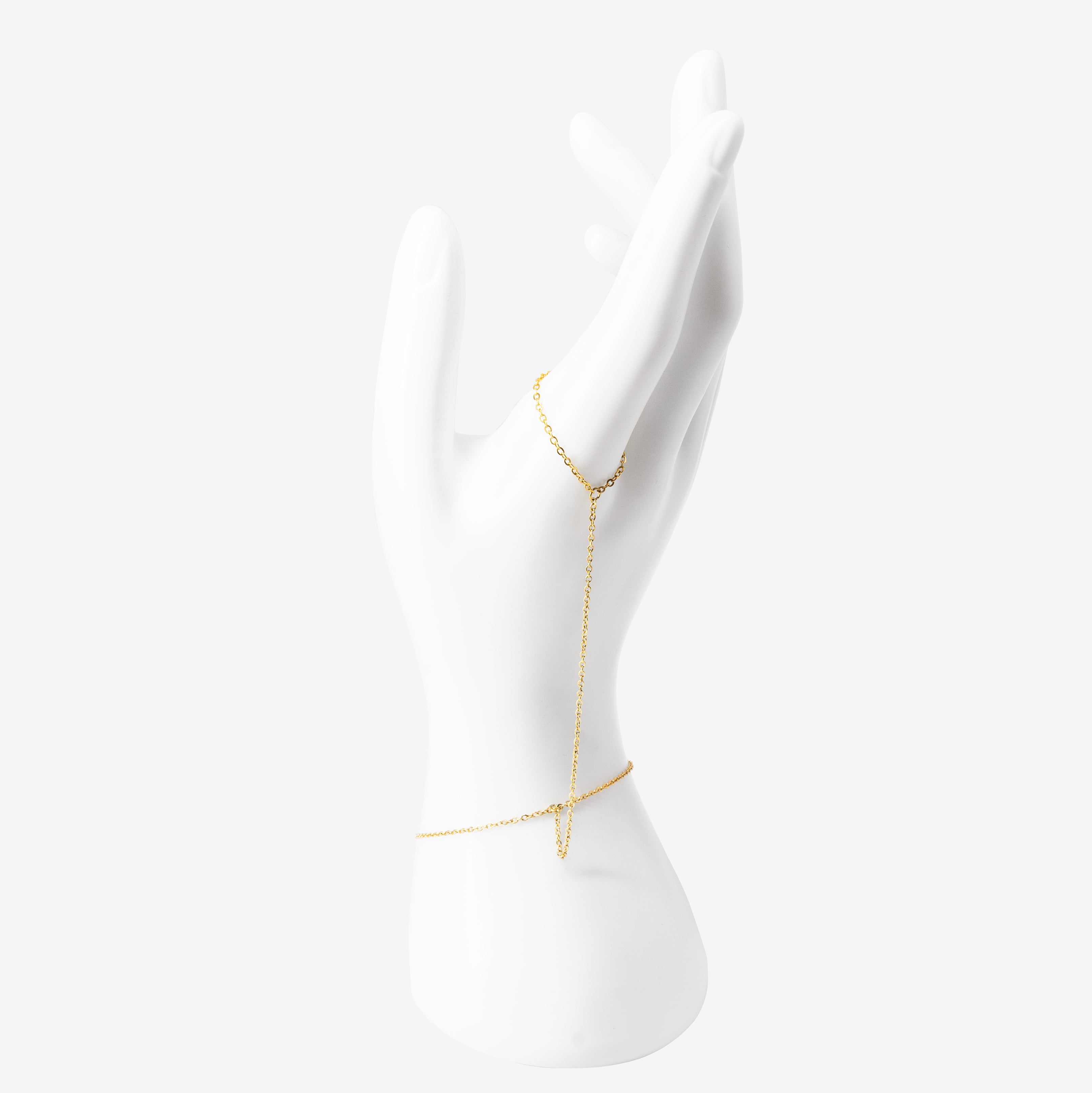 Close-up of the Minimal Classic Hand Chain showing the fine gold chain and minimal hand chain design