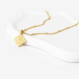 So Verily, With Hardship Comes Ease” Mini Diamond Calligraphy Necklace – 18K Gold Plated