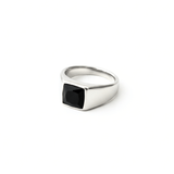 Sultan Onyx Ring – black square-cut onyx signet ring in polished stainless steel