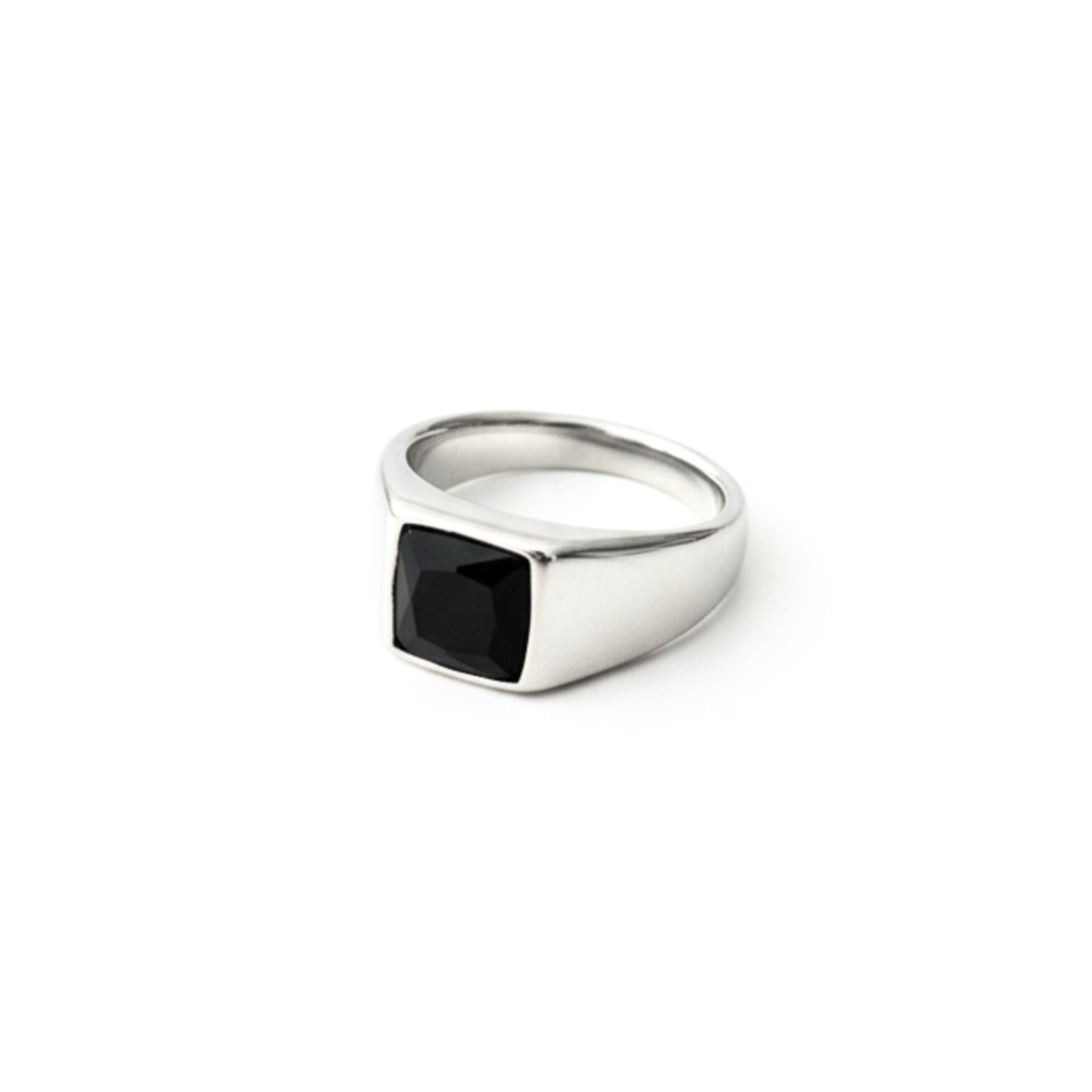 Sultan Onyx Ring – black square-cut onyx signet ring in polished stainless steel