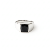 Sultan Onyx Ring angled view – stainless steel men’s black onyx signet ring