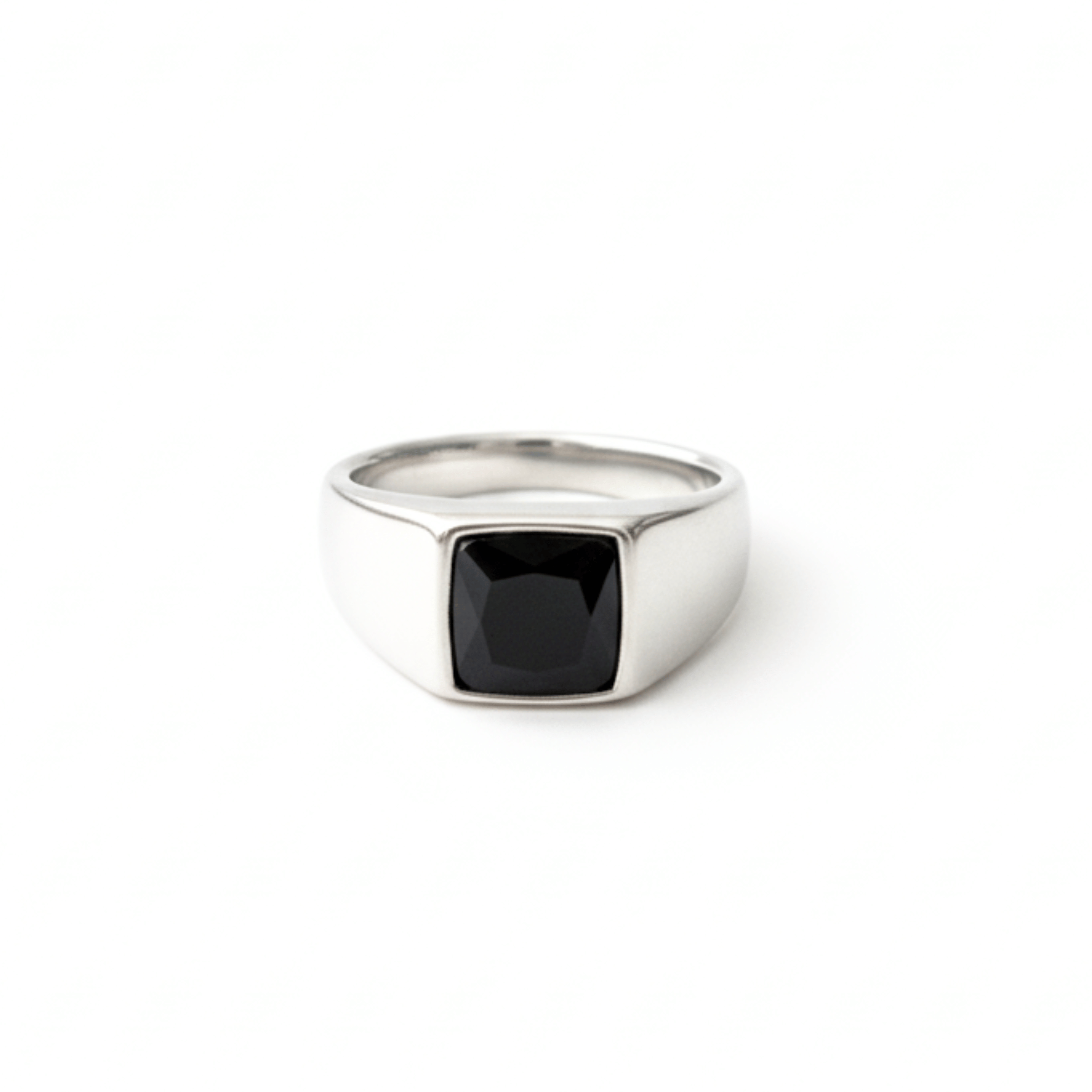 Sultan Onyx Ring angled view – stainless steel men’s black onyx signet ring