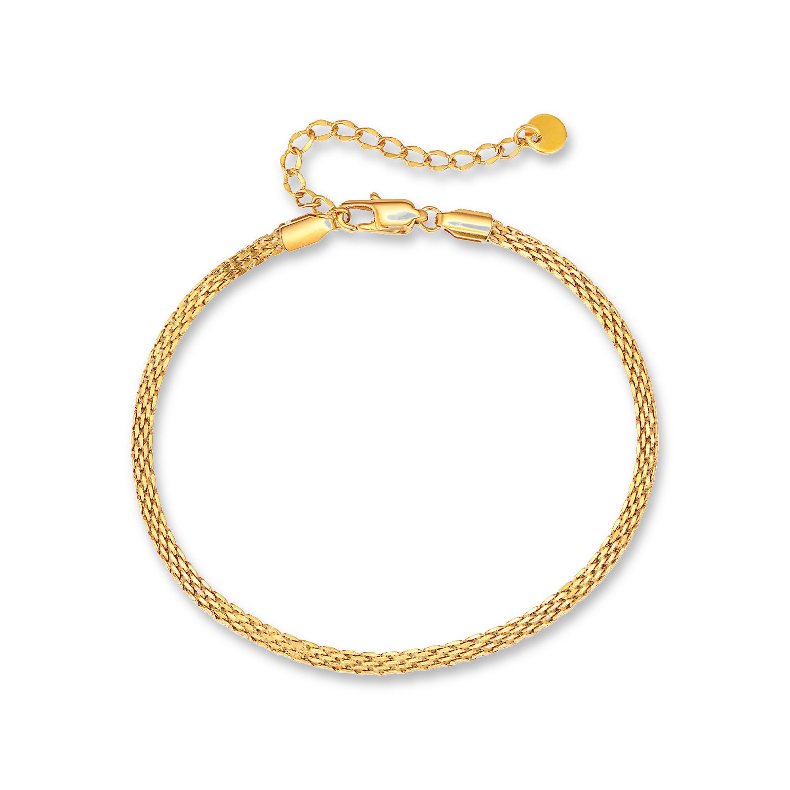 Aura Mesh Anklet – 18K gold plated stainless steel, on a white background