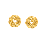 Aurelia Weave Studs in 18K gold plated stainless steel featuring a sculpted woven knot design on white background