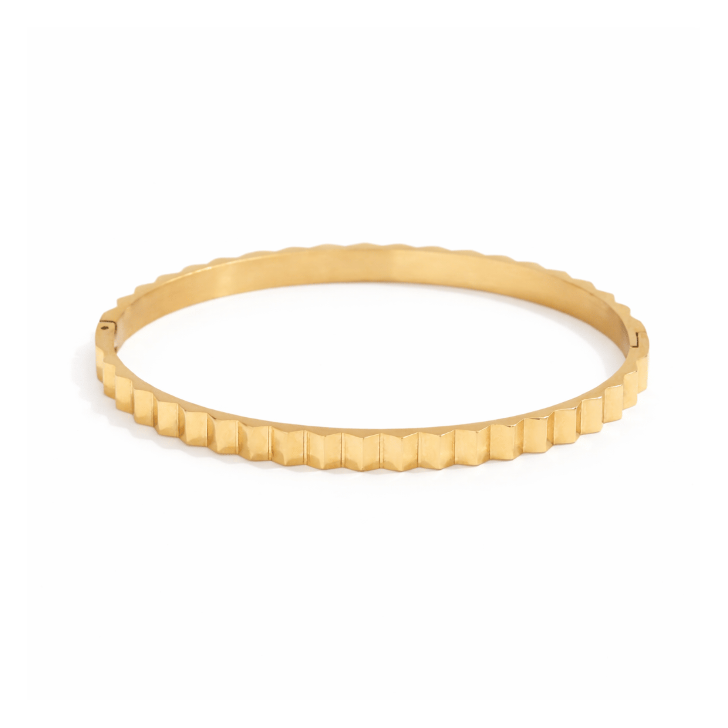 Axis gold faceted bangle in 18K gold plated stainless steel on white background