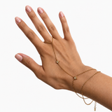 Celestial Star Gold Hand Chain worn on hand with bracelet-ring chain design and star charm details