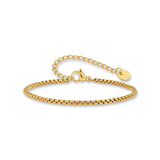 Dainty Box Chain Bracelet – 18K gold plated stainless steel, on a white background