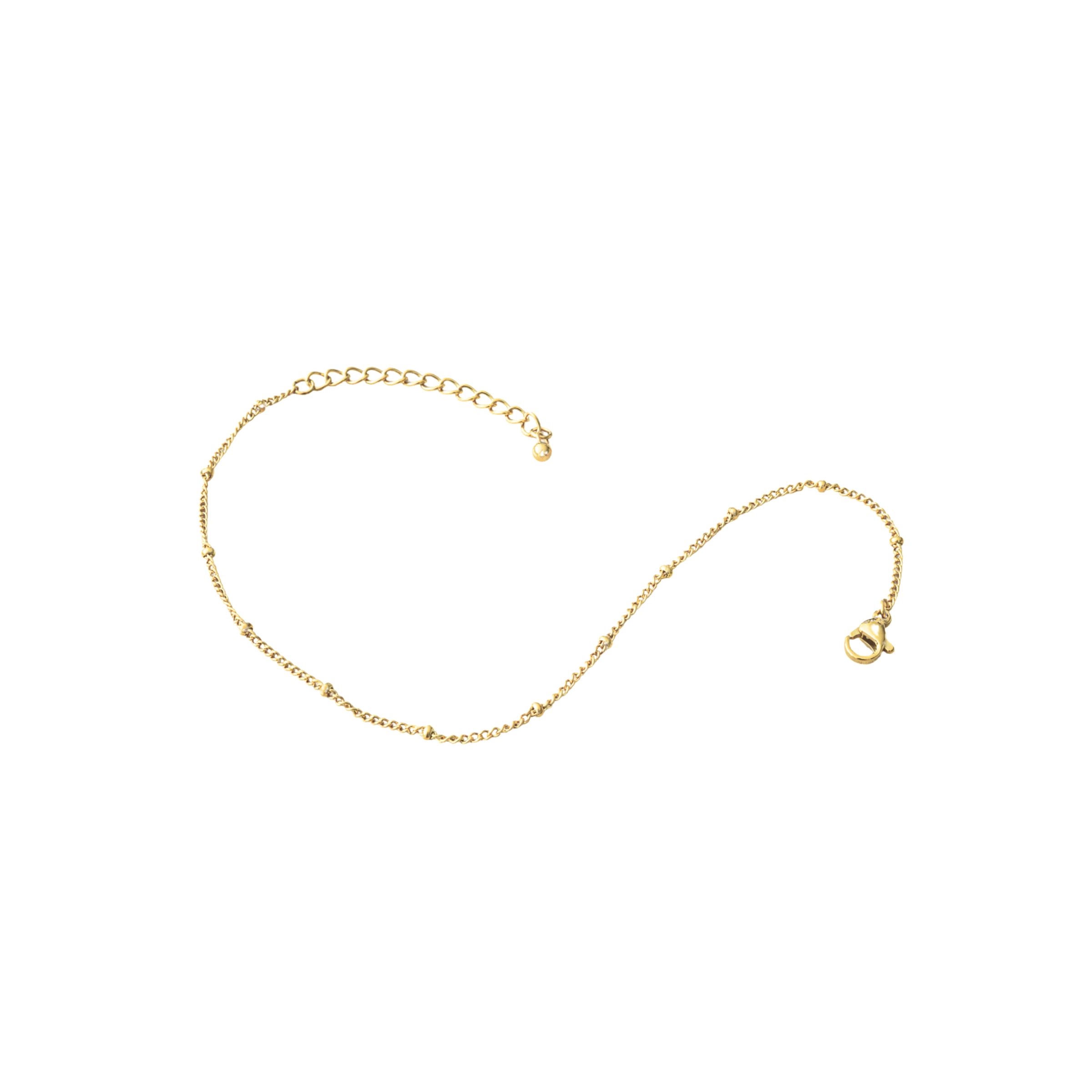 Dainty Dot Anklet in 18K gold plated stainless steel featuring spaced bead details and adjustable extension chain