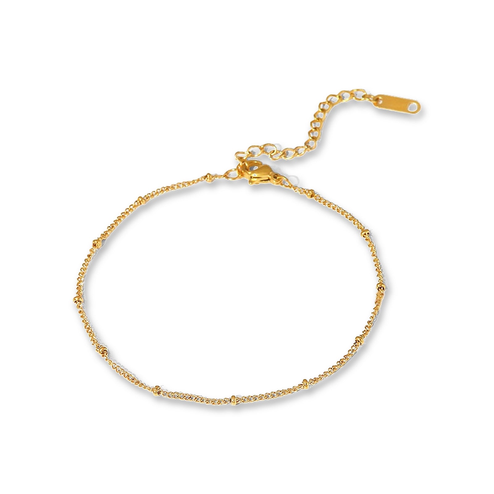 Dainty Satellite Anklet – 18K gold plated stainless steel, on a white background