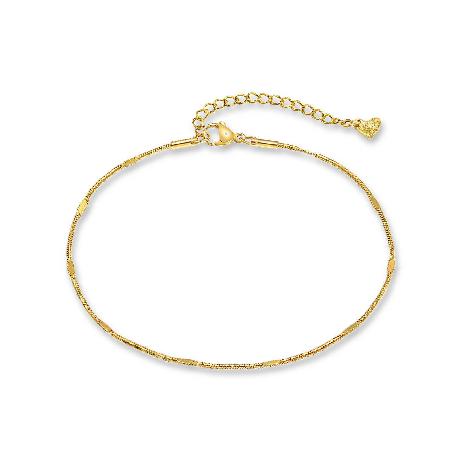 Dainty Snake Bar Anklet – 18K gold plated stainless steel, on a white background