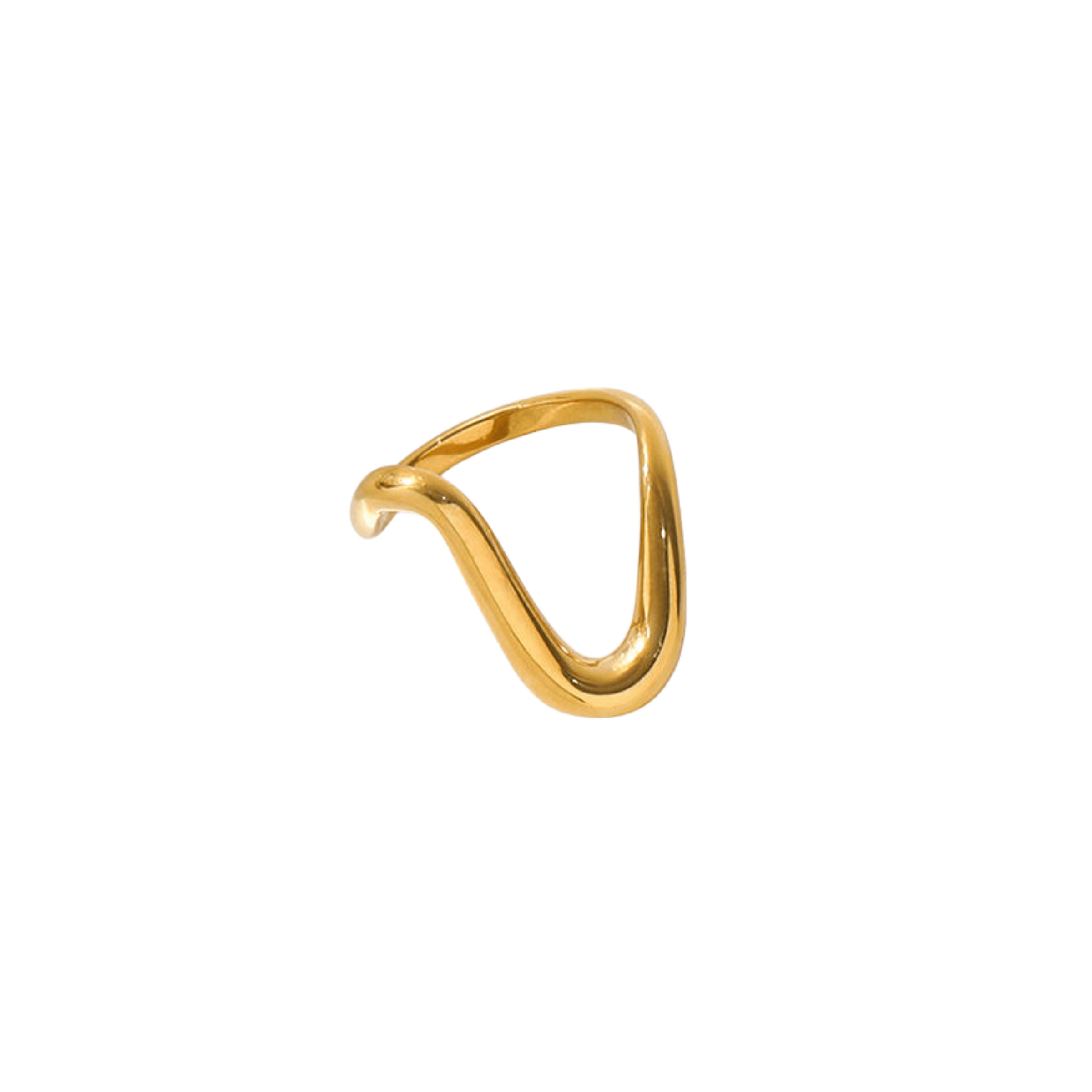 Angled view of Desert Apex Ring in 18K gold plated stainless steel with modern architectural silhouette