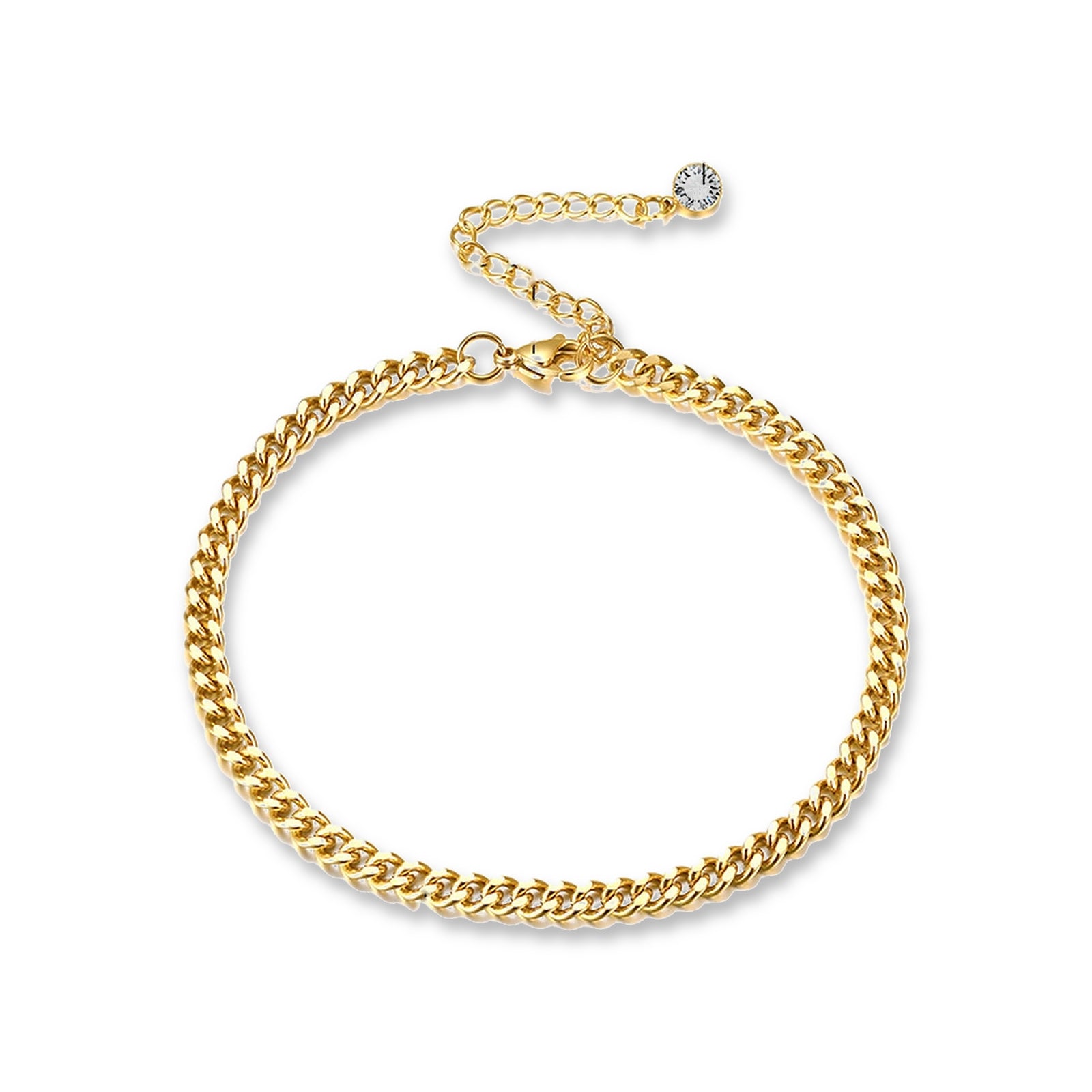 Essential Cuban Chain Anklet – 18K gold plated stainless steel, on a white background