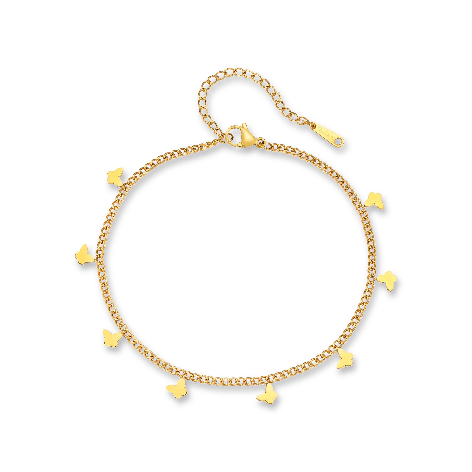 Farasha Butterfly Anklet – 18K gold plated stainless steel, on a white background