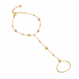 Halo Dotted Hand Chain in 18K gold plated stainless steel featuring delicate chain links with polished round bead accents and adjustable clasp.