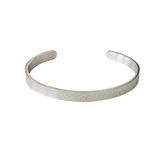 Silver Hidden Reminder Cuff featuring subtle engraved Sabr, Shukr, and Tawakkul with an adjustable open cuff fit.