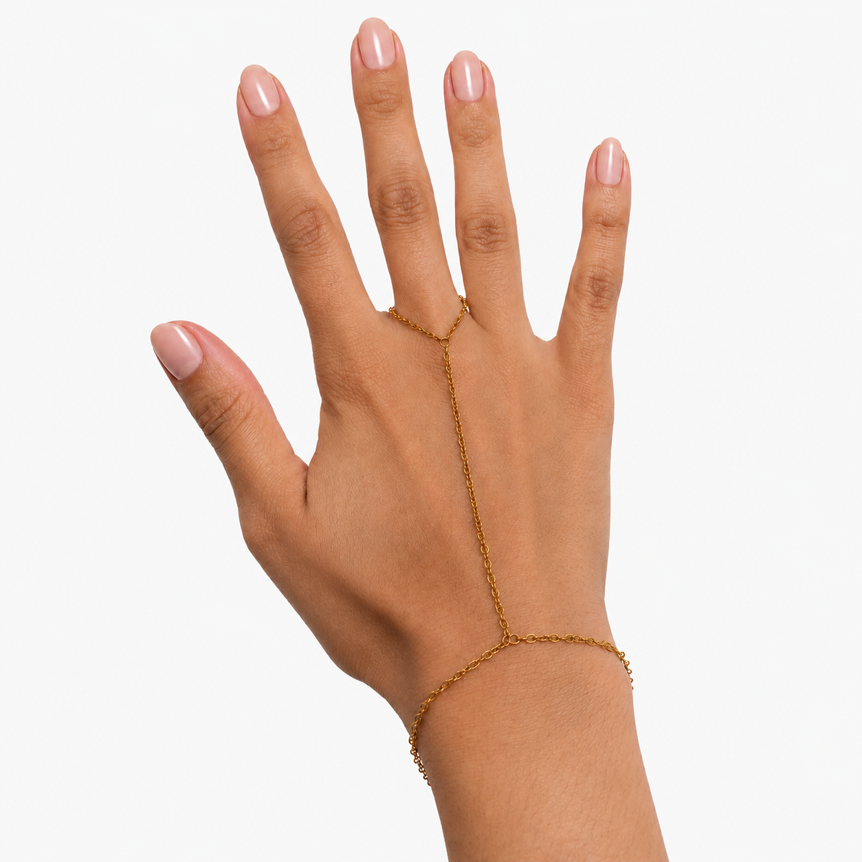 Minimal Classic Gold Hand Chain worn on hand with a simple and elegant bracelet-ring silhouette