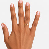 Qasr Link Band Ring – 18K gold plated stainless steel, styled lifestyle shot