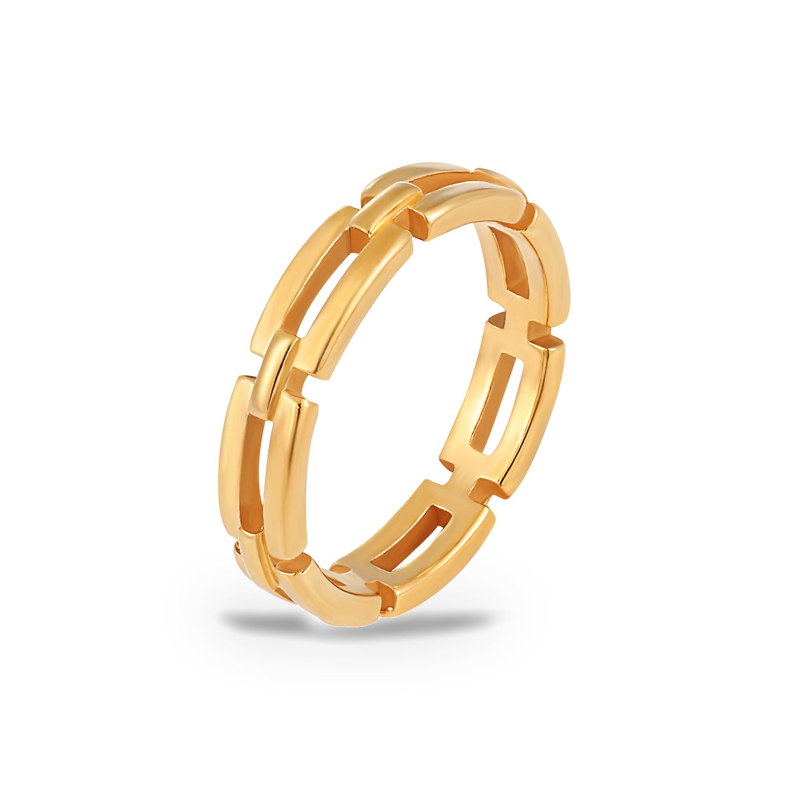 Qasr Link Band Ring – 18K gold plated stainless steel, on a white background