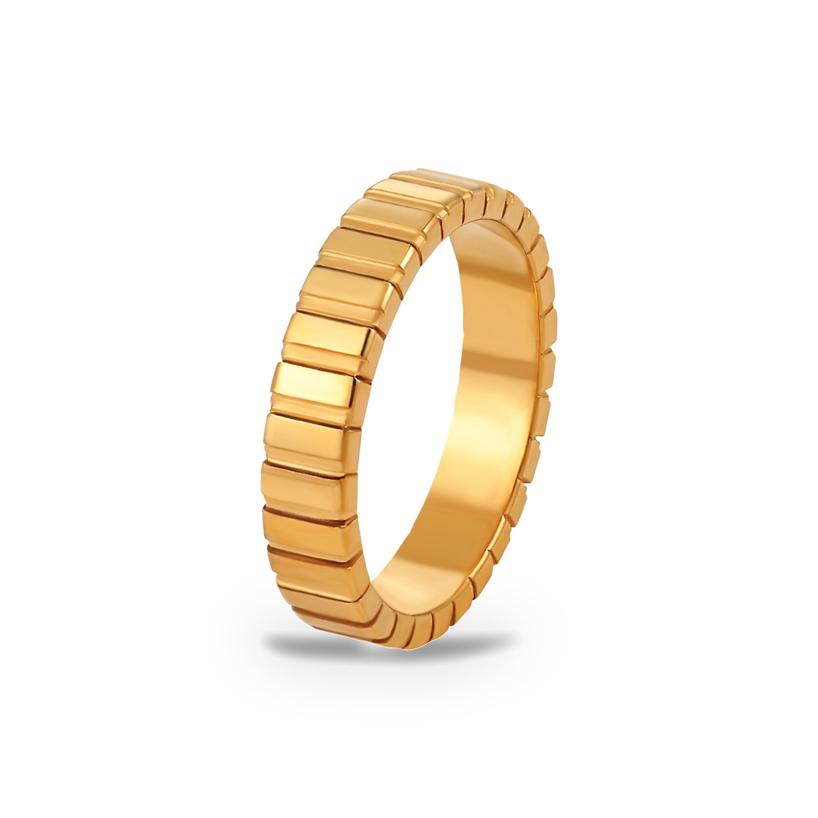 Riwaq Fluted Band Ring – 18K gold plated stainless steel, on a white background