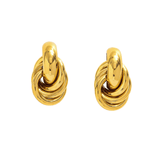 Royale Interlock Earrings in 18K gold plated stainless steel featuring a sculpted interlocking knot design on white background.