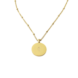 Back view of gold Sabr, Shukr & Tawakkul Coin Necklace with smooth circular pendant and engraved Salaam Gallery logo, photographed on a white background.