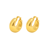 Sculpted Gold Hoops in 18K gold plated stainless steel featuring bold dome design on white background.
