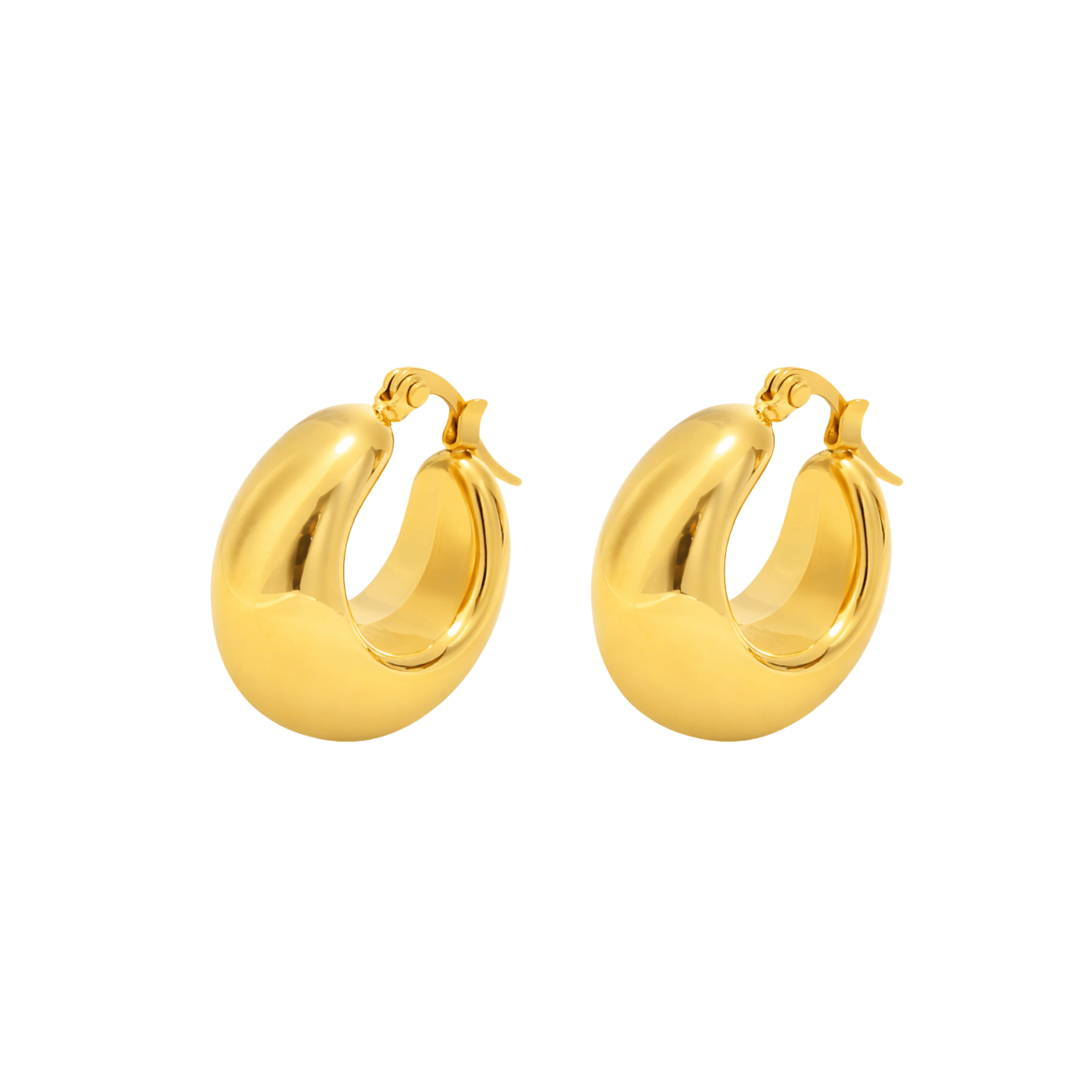 Sculpted Gold Hoops in 18K gold plated stainless steel featuring bold dome design on white background.