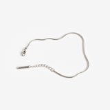 silver stainless steel minimal snake chain bracelet by Salaam Gallery, elegant and affordable jewelry		