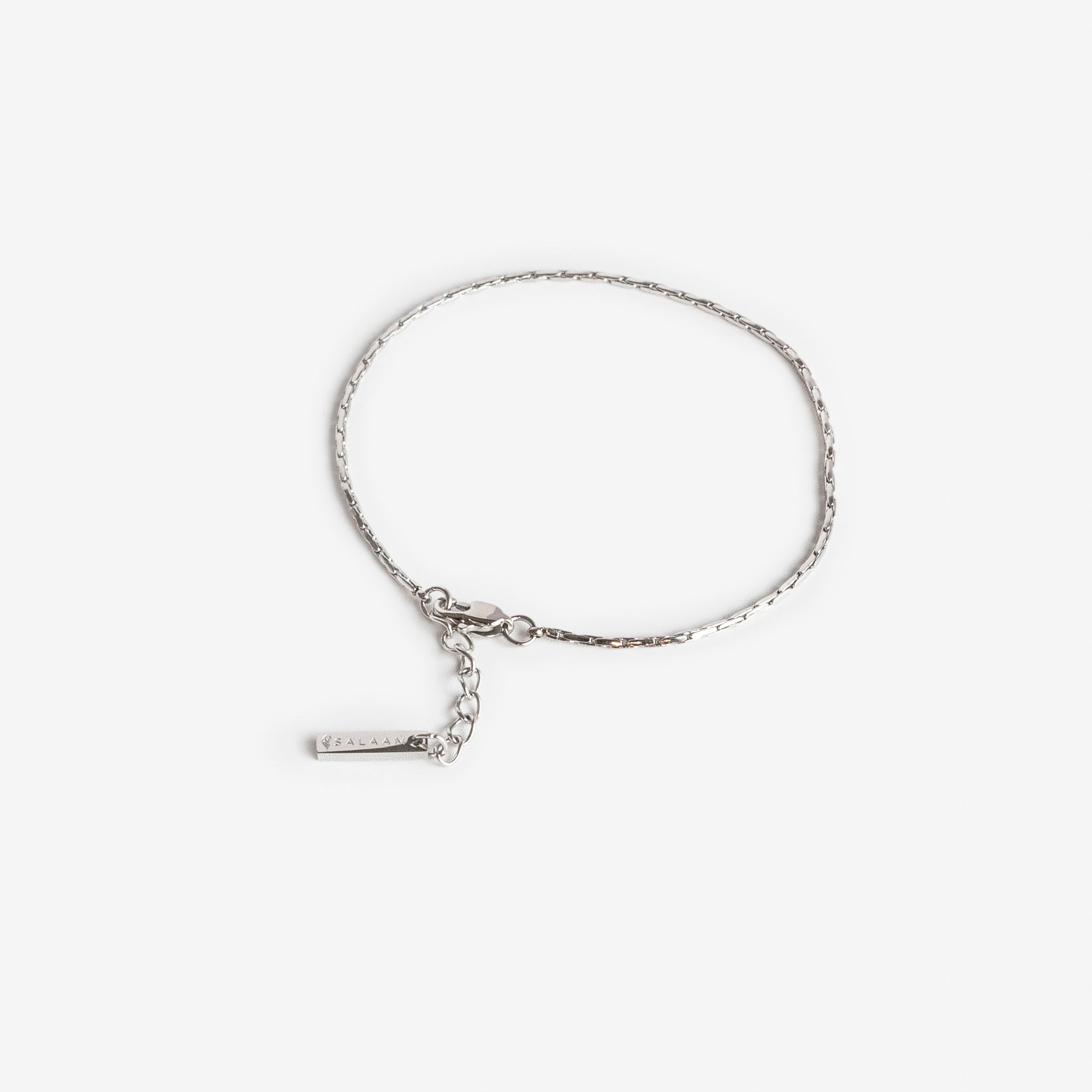 silver stainless steel minimal wire chain by Salaam Gallery, elegant and affordable jewelry		