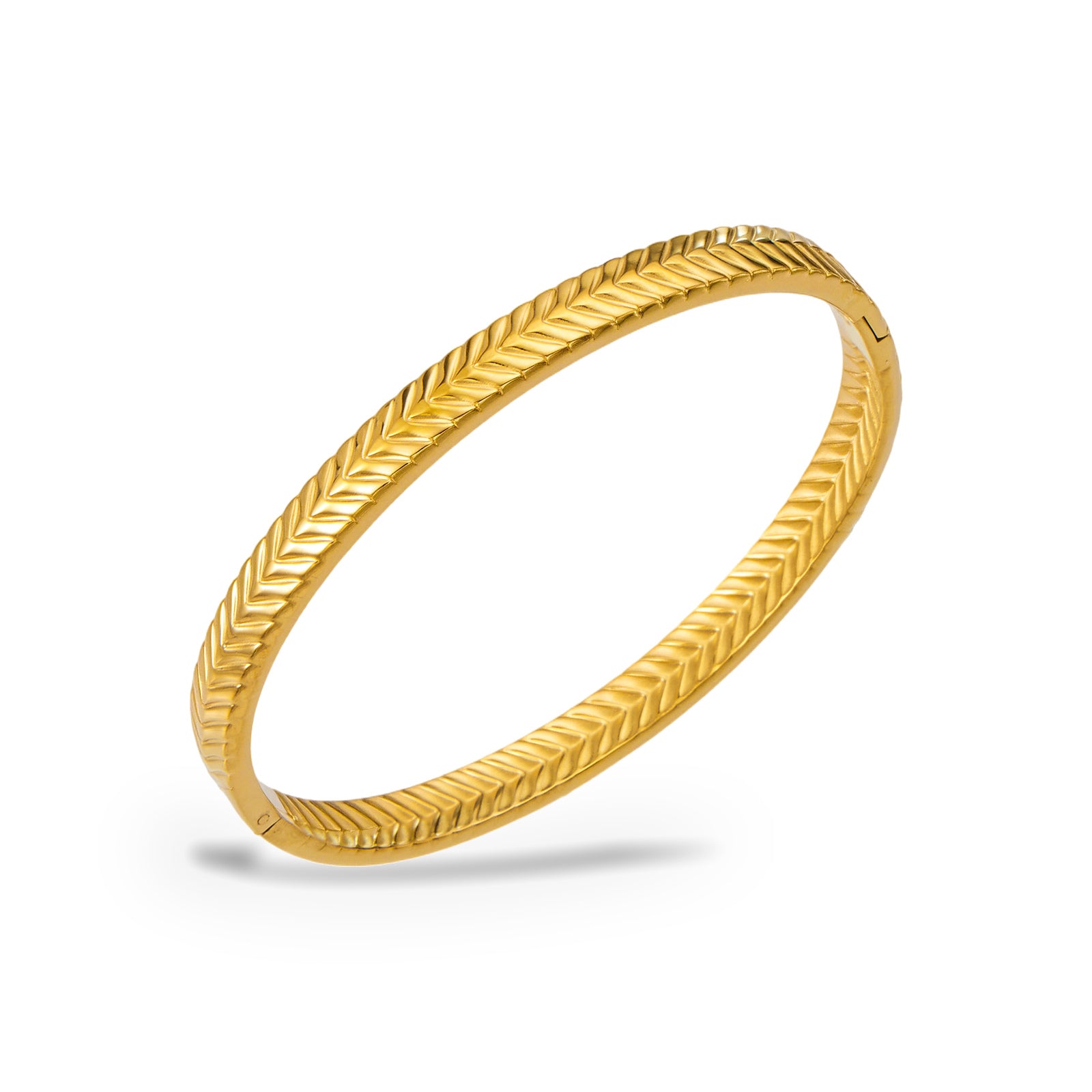 Sunbula Wheat Bangle – 18K gold plated stainless steel, on a white background