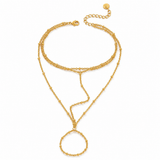 Triple Dotted Gold Hand Chain with layered chains and dotted bead details on a white background