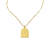 Back view of gold Ud‘ooni Necklace with smooth arch-shaped pendant and subtle engraved logo, shown on a white background.